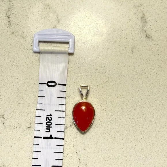 BEAUTIFUL Petite *Carnelian* Teardrop Necklace Pendant | Sterling Silver | NEW - Picture 5 of 9